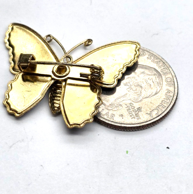 Small Blue Purple Green Cream Enamel Gold Tone Metal Butterfly Brooch Vintage