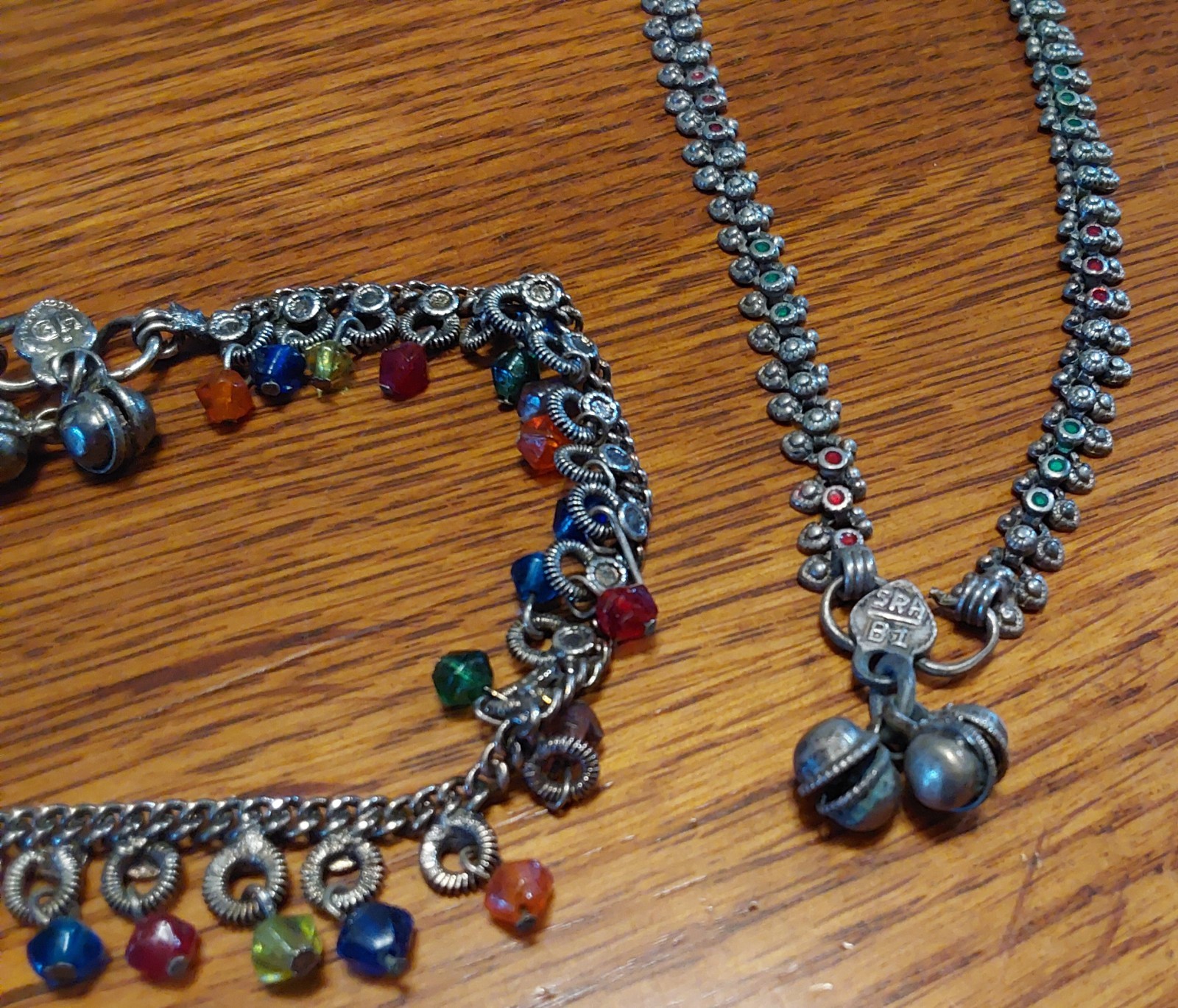Vintage Fashion Jewelry MARKED Nice, Intricate Silver Metal w/Colorful Inserts