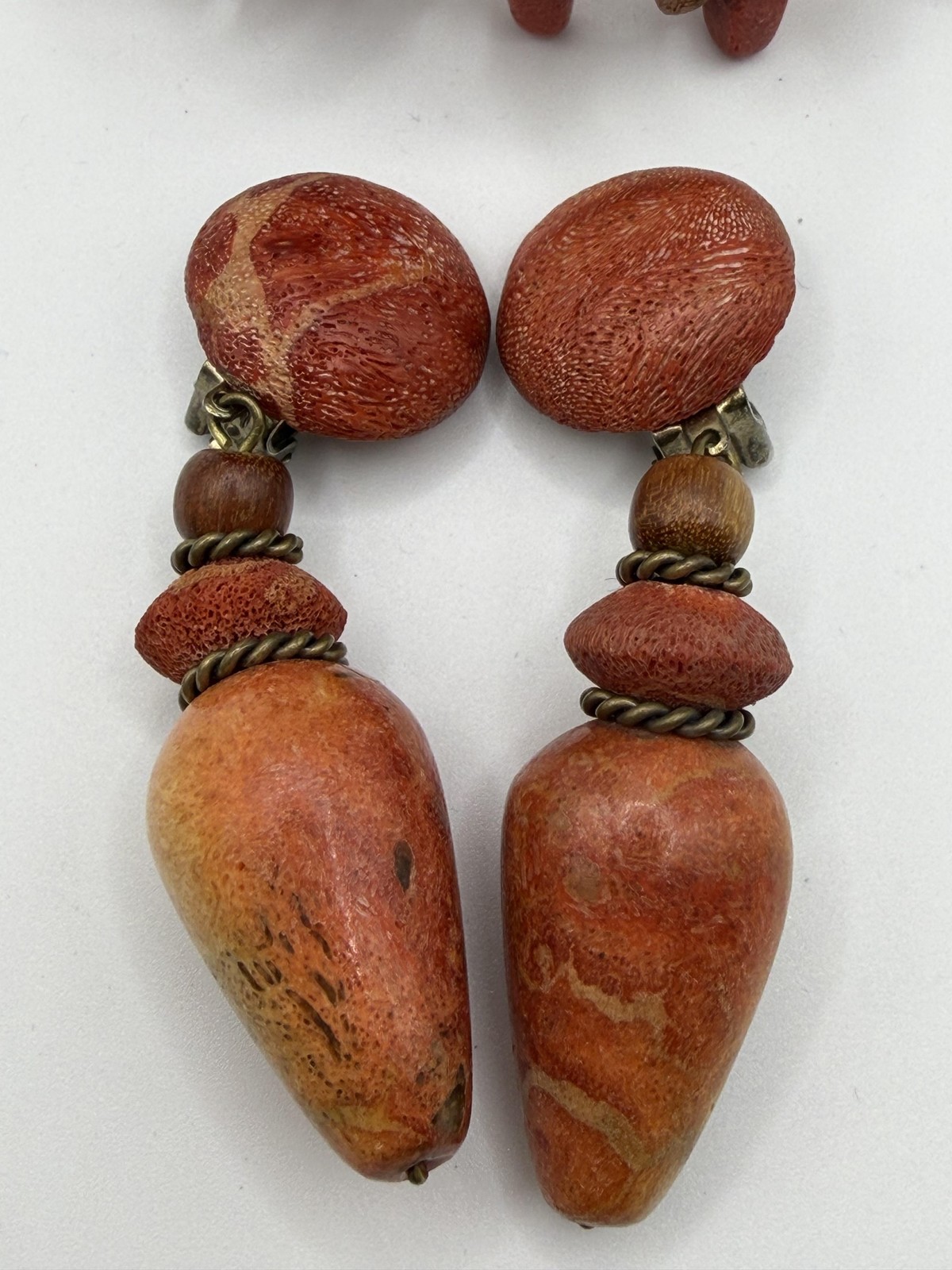 BRACELET CLIP-ON EARRINGS JEWELRY SET WOMEN BOHO CHUNKY STATEMENT ORANGE VINTAGE