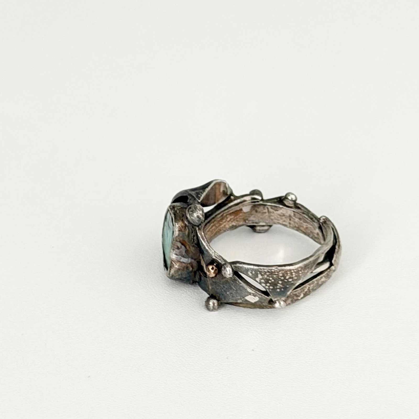 Vintage Brutalist Sterling Silver Turquoise Unique Modernist Ring Size 7