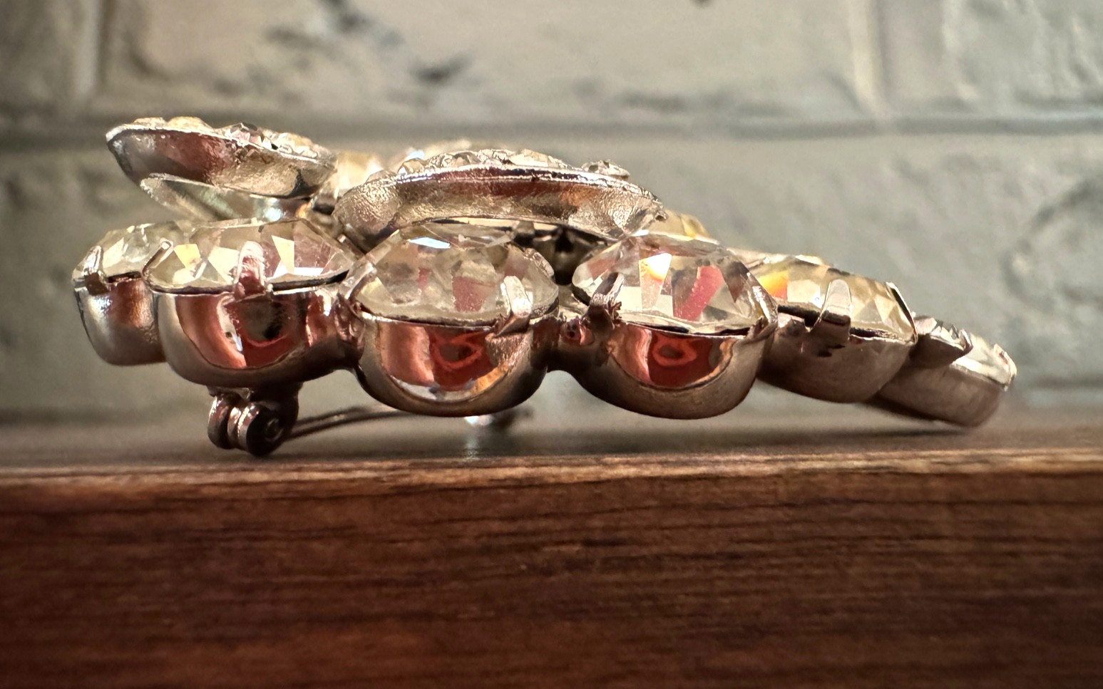 VTG Weiss Brooch Rhinestone Grapes Cluster Pin Silver Tone MCM 1950s 60s Costume