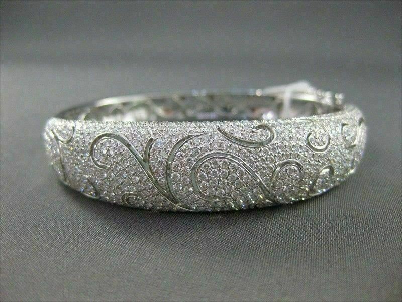 ANTIQUE WIDE 4.89CT DIAMOND 18KT W GOLD BANGLE BRACELET F VS/VVS AMAZING#G00109