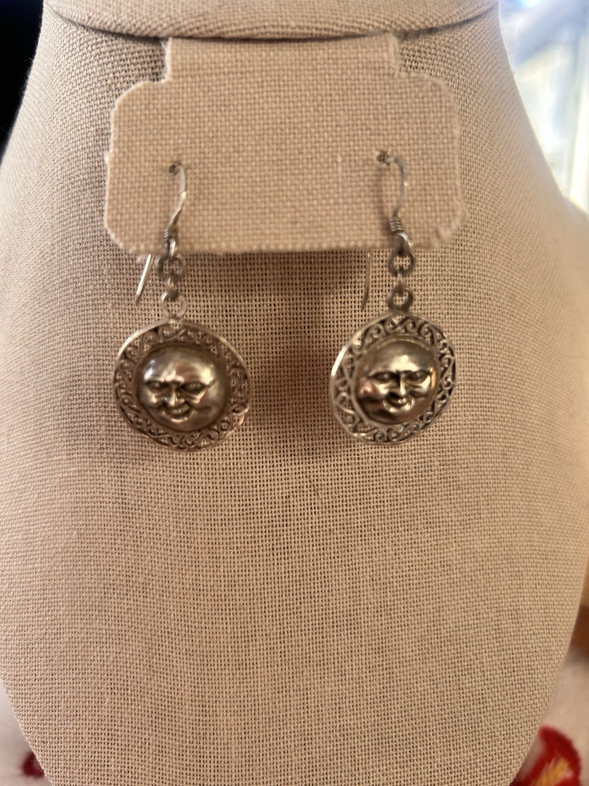 Celestial Anthropomorphic Sterling Silver Earrings Vintage J19