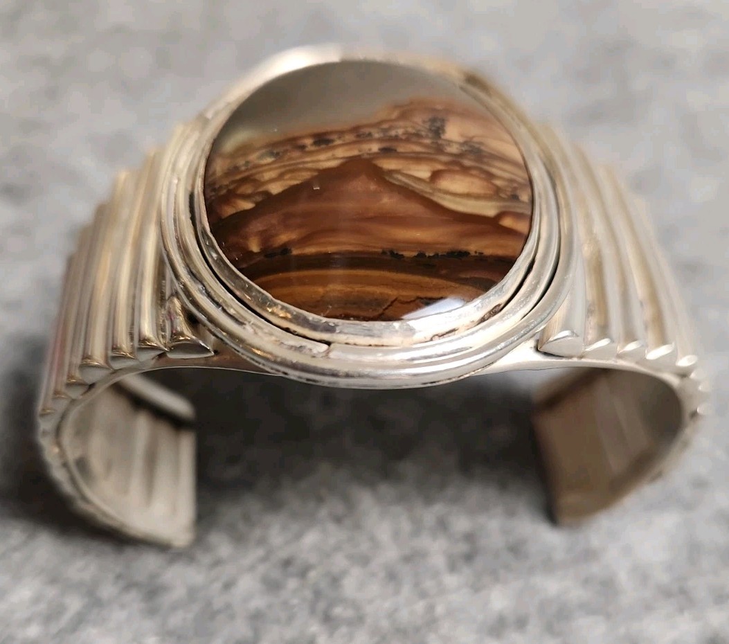 Vintage Navajo Picture Jasper Sterling Silver Cuff Bracelet Small6″ XRF Verified