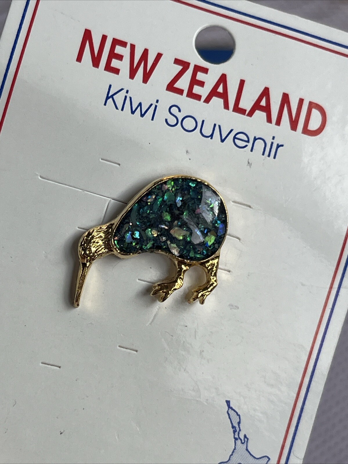 Vintage New Zealand Paua Abalone Shell Tiny Petite Kiwi Bird Brooch Or Pin