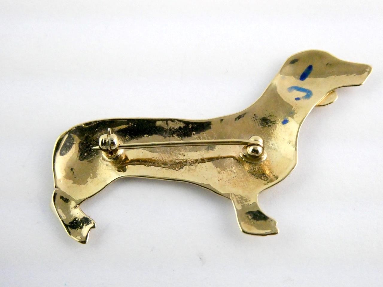 Courtney Peterson Gold Plated Metal Dachshund Dog Pin Brooch 2 3/8 Inches