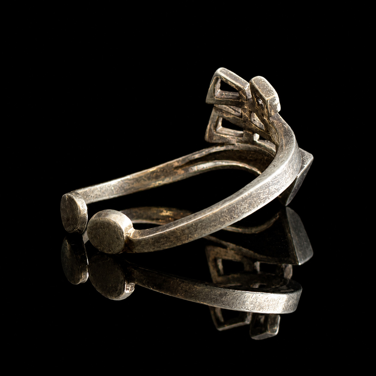 Vtg Swedish Sterling Silver Signed Modernist Geometric Adjustable Ring Size 11