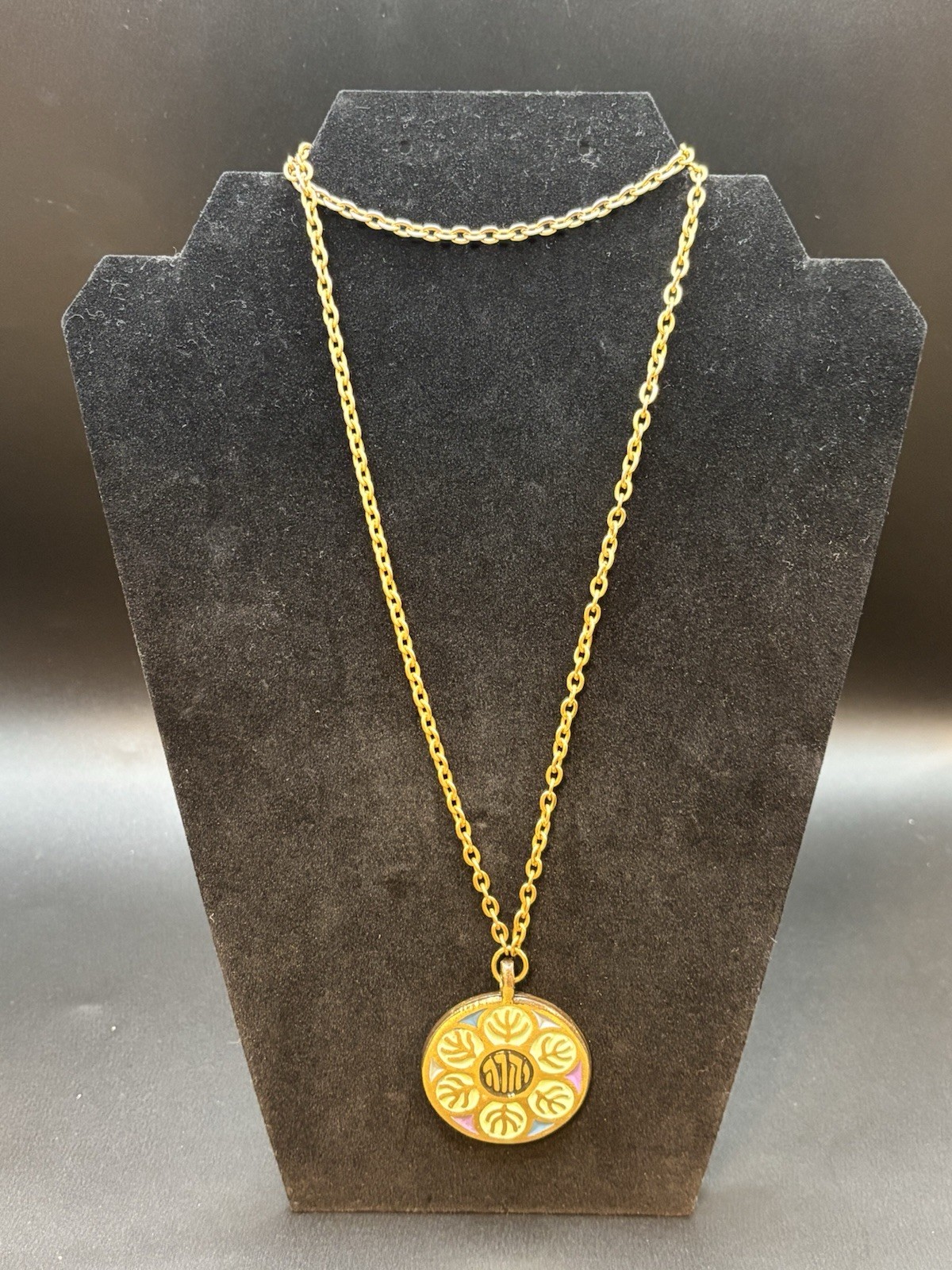 Vintage 1969 Terra Sancta Guild Israel Hebrew YHWH Pendant Necklace Enamel 28″