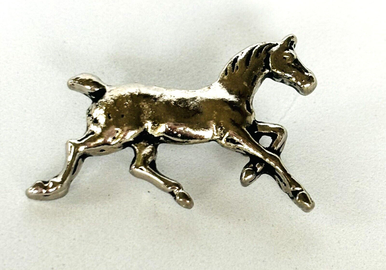 Silver Tone Horse Running Equestrian Brooch Pin