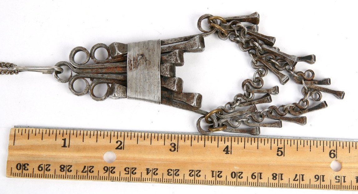 Modernist Brutalist STEEL Horseshoe Nail Pendant Henk Brinkman Chain Necklace