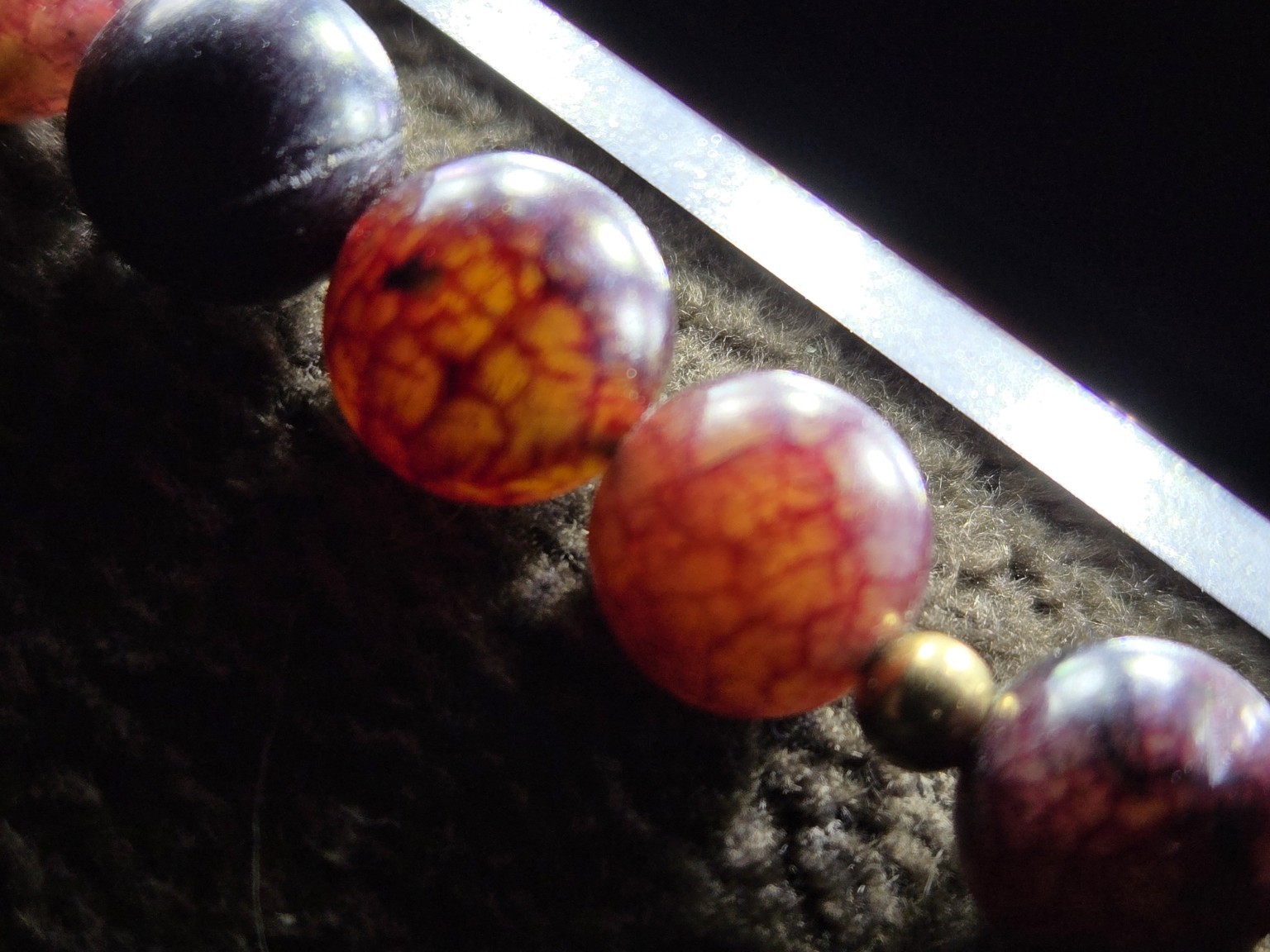 Dragon Vein Agate Bead W/ Cloisonne Enamel Pendant Necklace 18″ Sterling Clasp