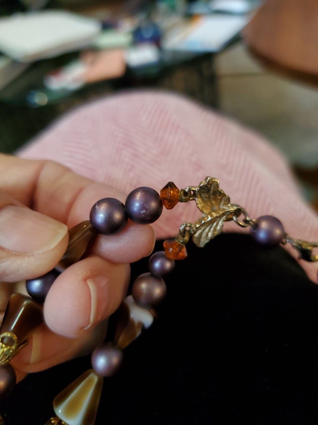 Vtg ART Arthur Pepper Double Strand Venetian Purple Crystal Gold Tone Necklace