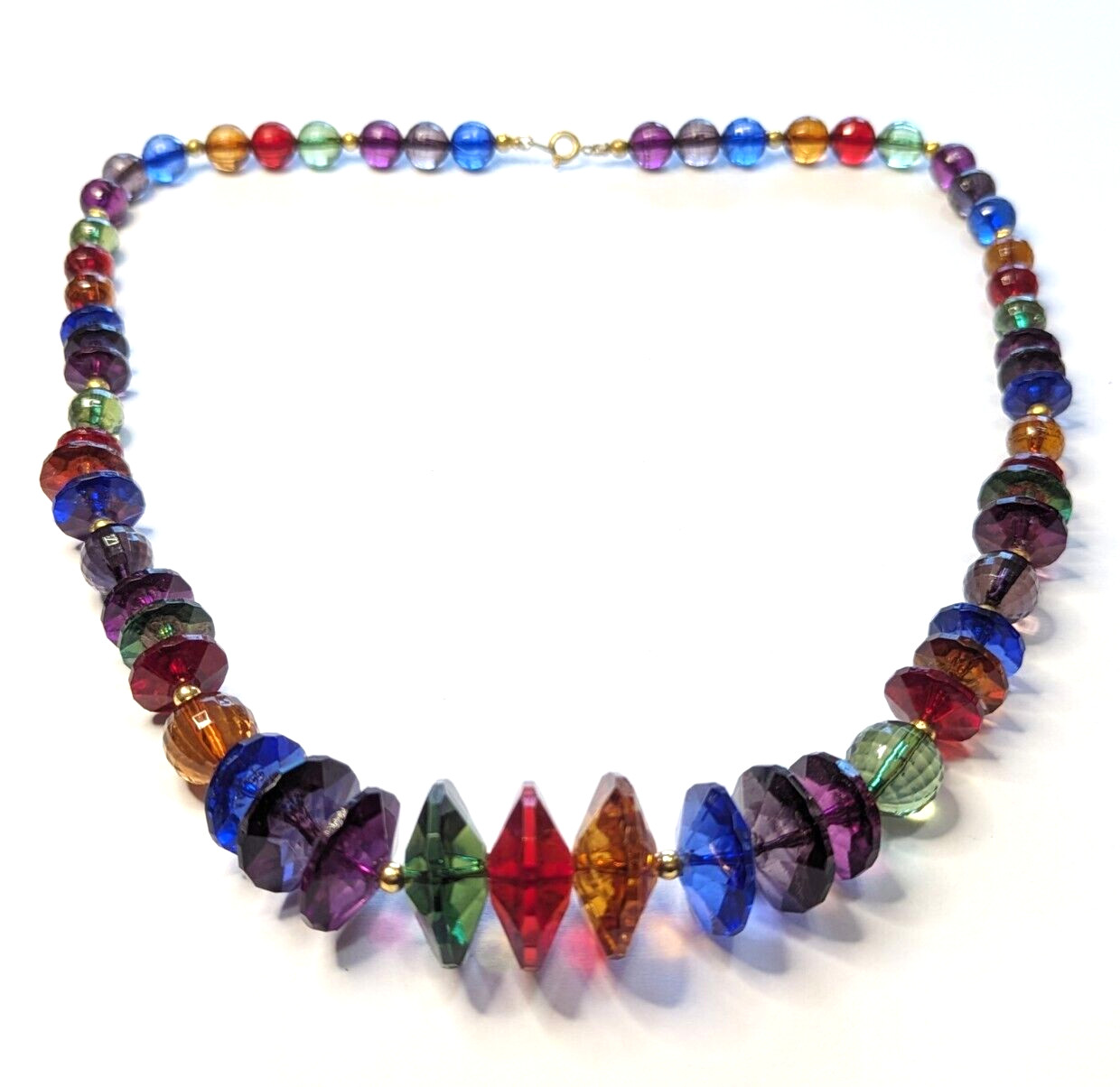 Vintage Multi Color Acrylic Multi Shape Faceted Beaded Statement Necklace 24″