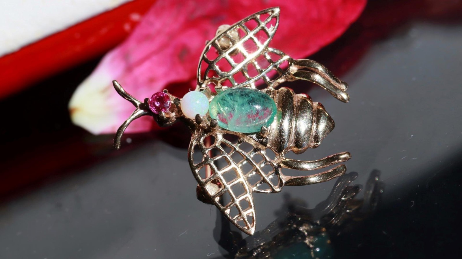 14k yellow gold brooch 0.90ct natural multi gemstone 0.97″ bee pin 2.24gr N3140