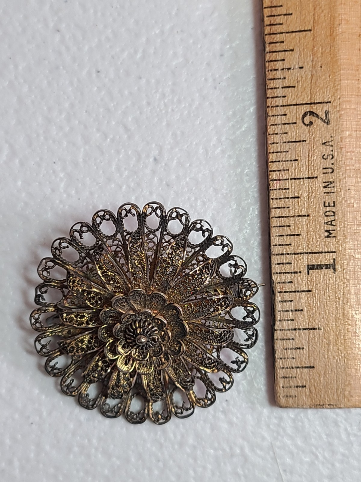 Art Deco Gold Washed Silver Cannetille Filigree Pin Vintage