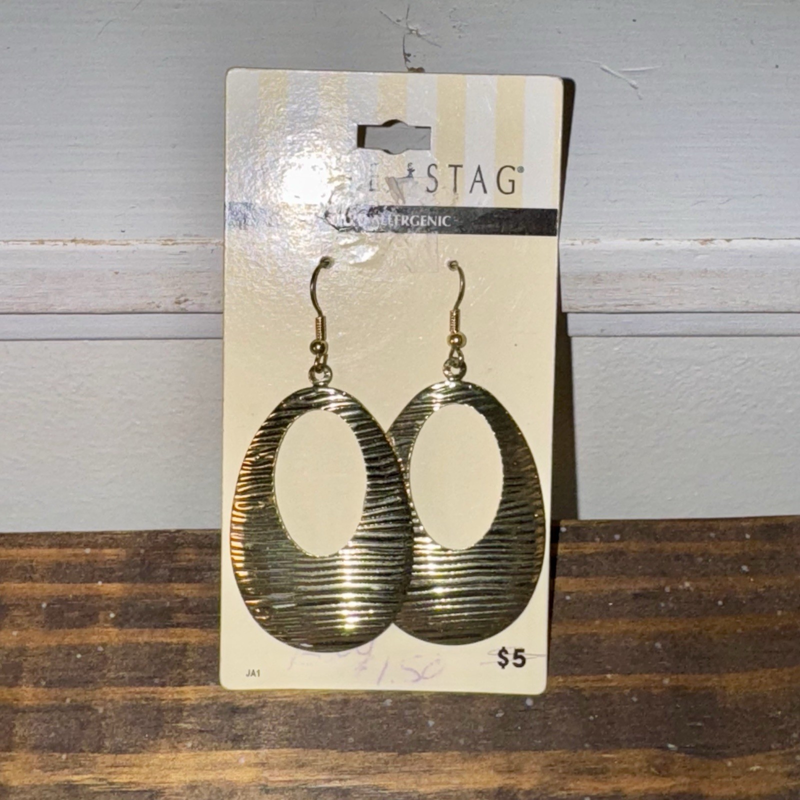 Vintage Open Teardrop Hypoallergenic Earrings White Stag