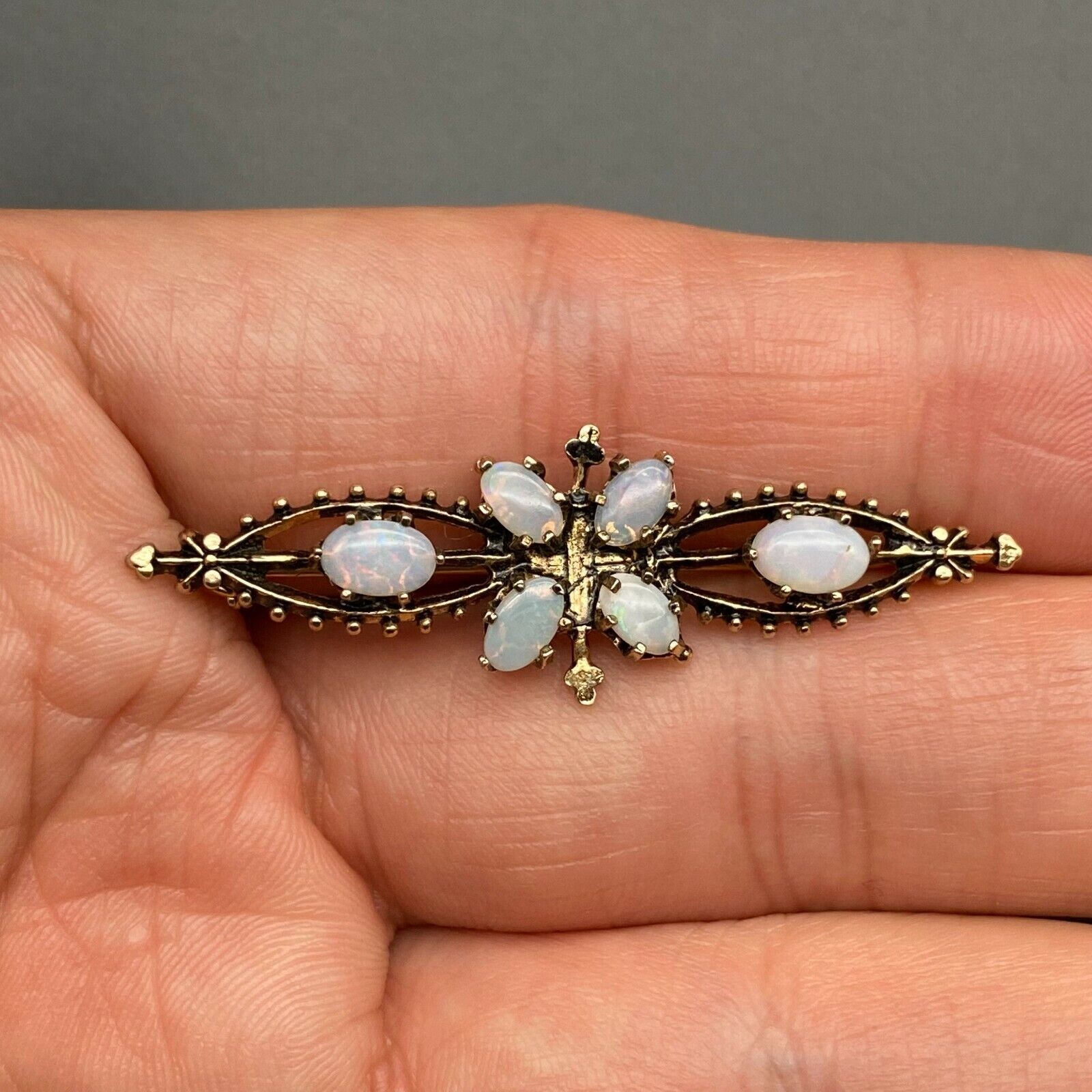Vintage Opal Gold Wash Sterling Silver Brooch Pin