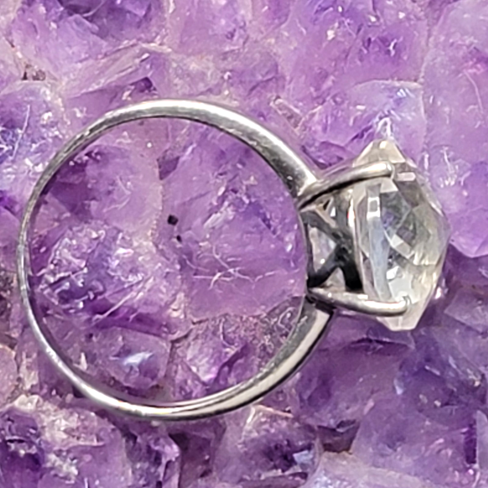 Natural Clear Quartz Ring 925 Sterling Silver 12mm Healing Crystal Size 7.75