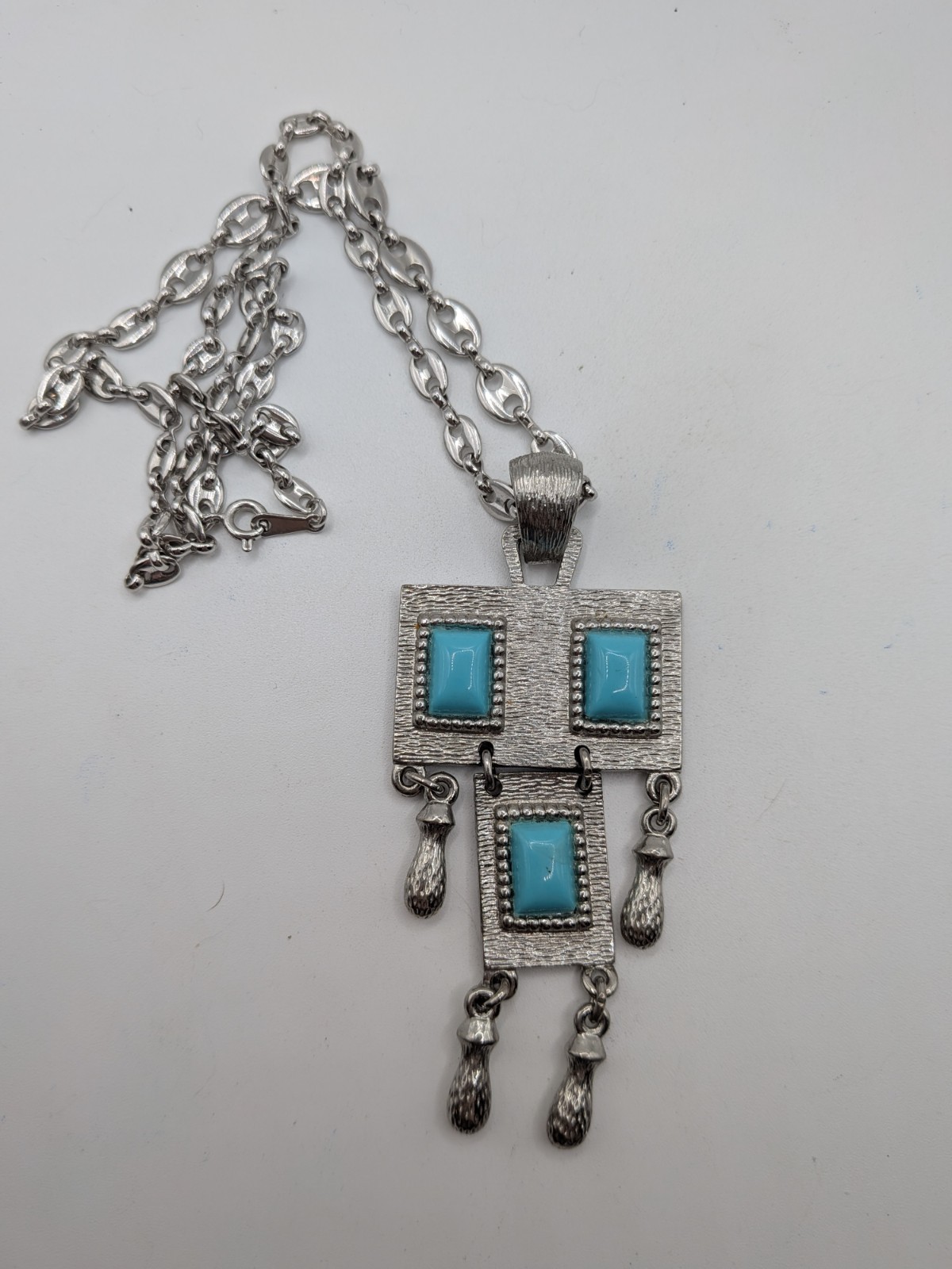 Vintage 1971 SARAH COVENTRY Folklore Silver Tone Simulated Turquoise Pendant