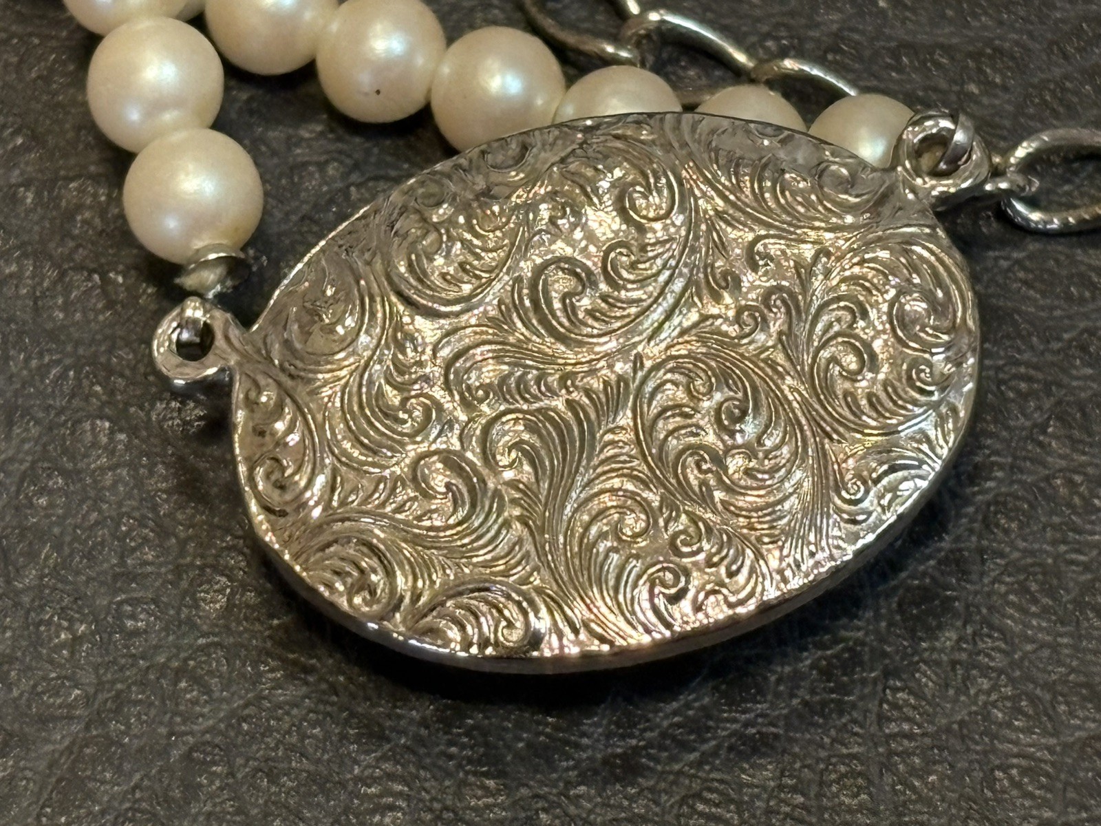1928 Victorian Revival Faux Pearl Cabochon Beaded Necklace Hook Clasp 16.5”-19”