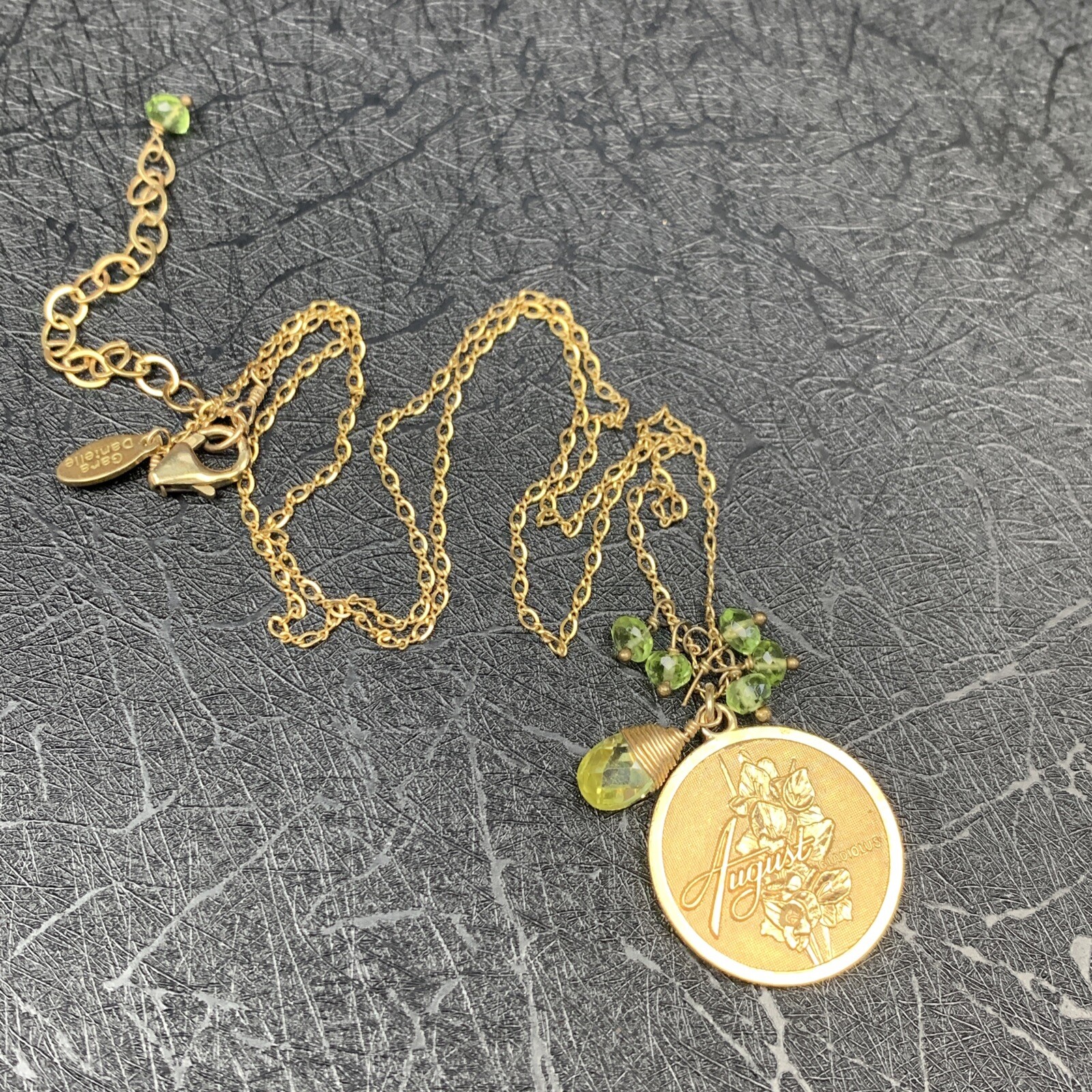 vintage GARA DANIELLE august birthstone 14k GF peridot GEMSTONE flower necklace