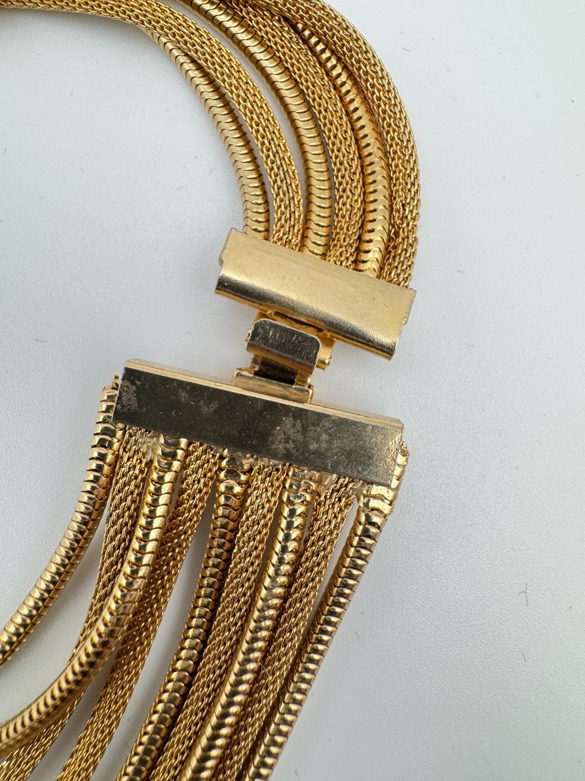 Vintage Mesh Necklace Multi Strand Snake Chain Tassel Knot Fringe Gold Tone