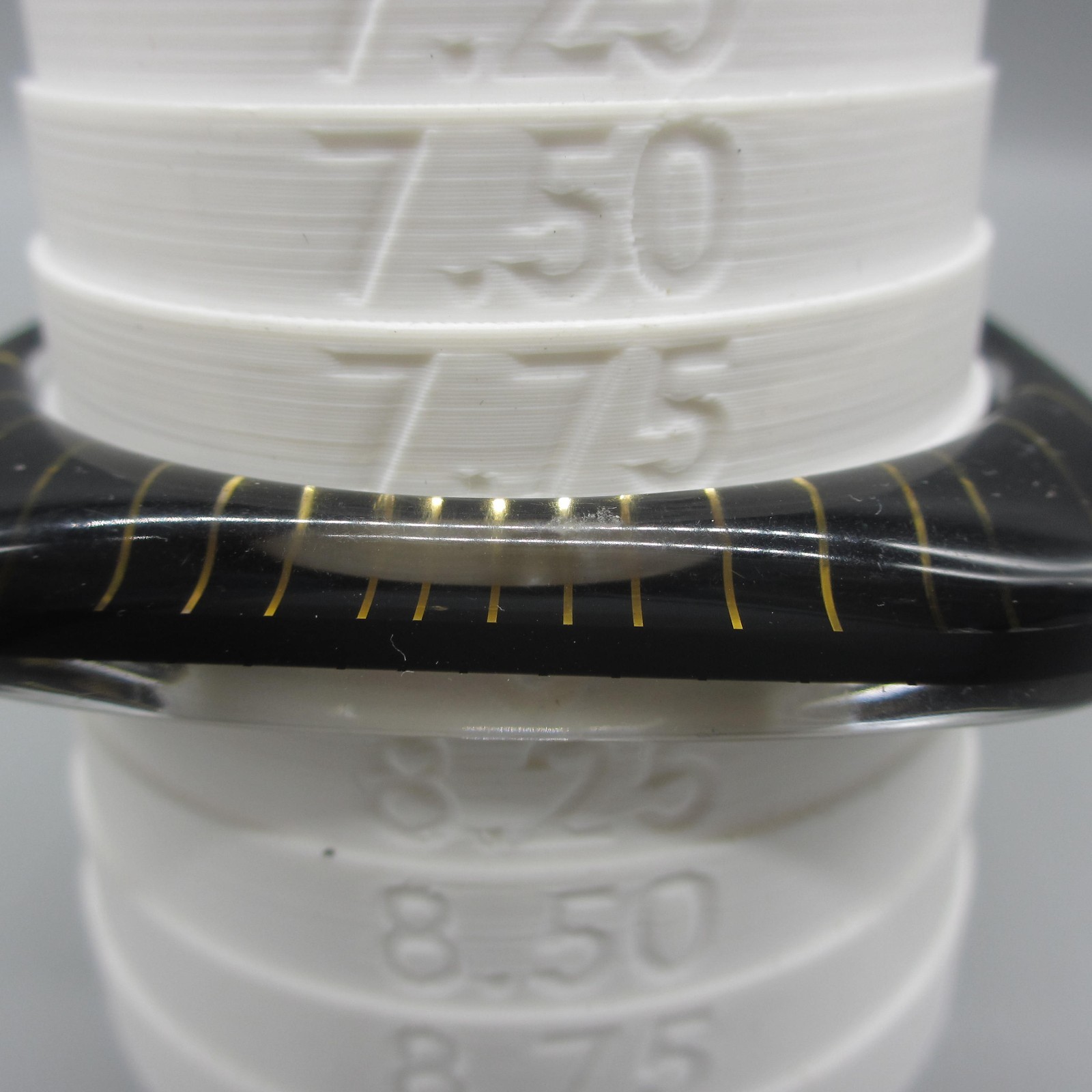 Vintage Lucite Bracelet Bangle Black Clear Golden Stripes Rounded Square