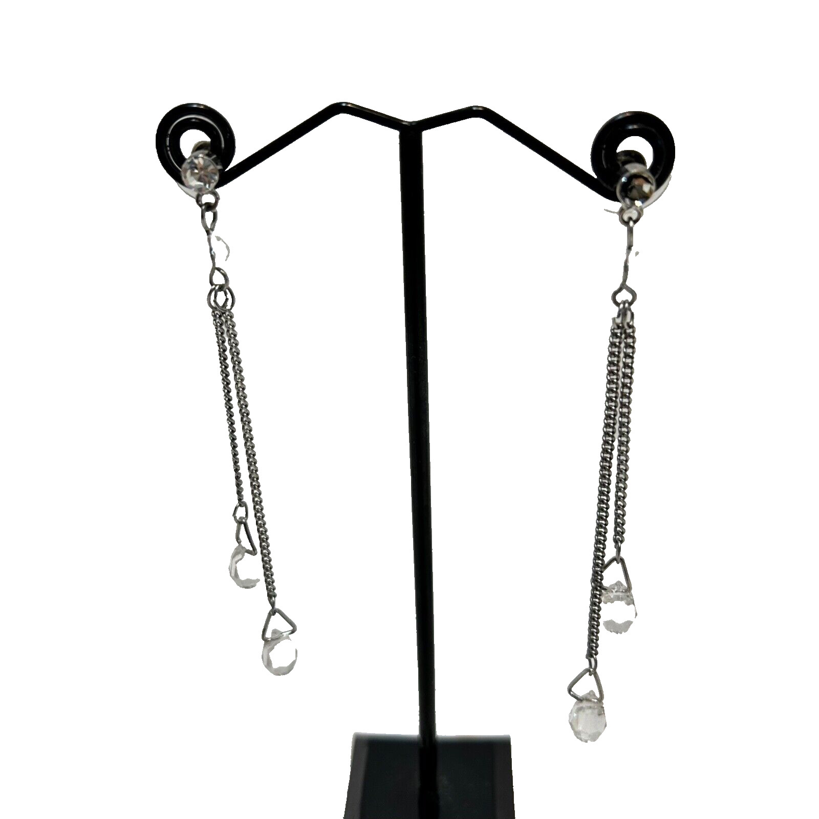 Vintage Womens Dangle Drop Beaded Chain Rhinstone Earrings 3″ Long