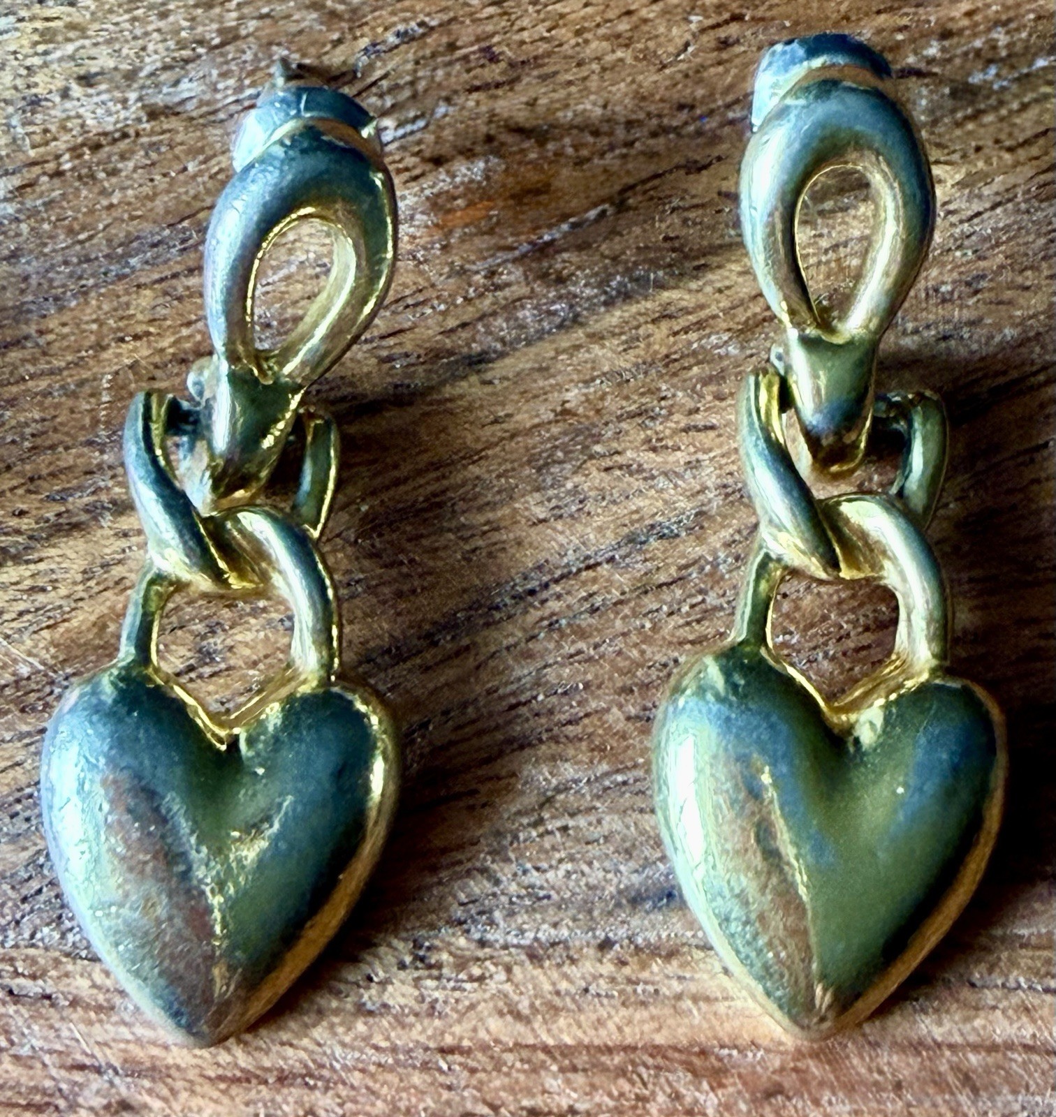 Paired Gold Tone Pink Stone Pearl Bracelet & Heart Dangle Pierced Earrings Korea