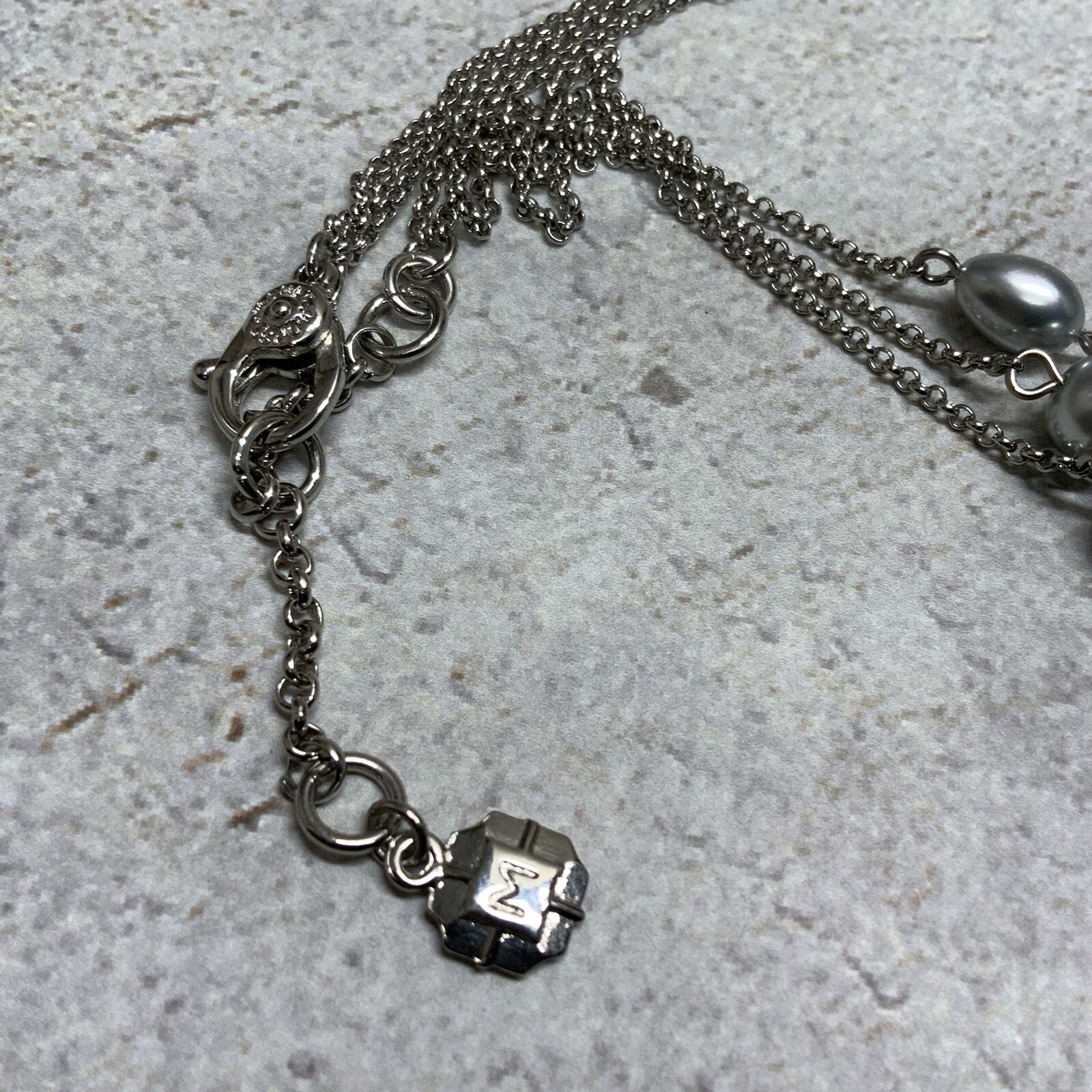Modern signed MONET gray pearl and bezel rhinestone multi-strand necklace