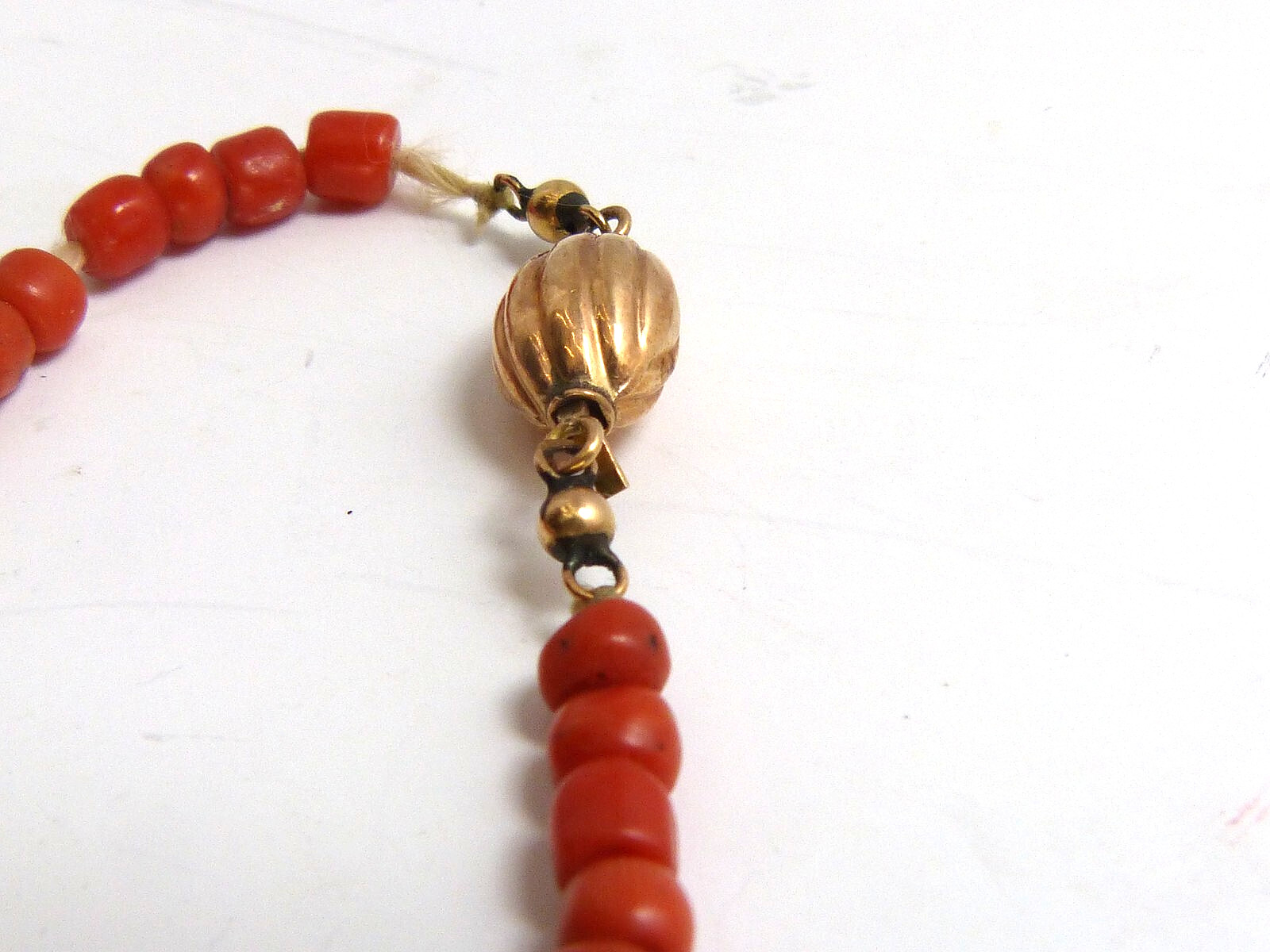 Gorgeous Antique Red Coral Bead Necklace With Gold Clasp Estate Find !