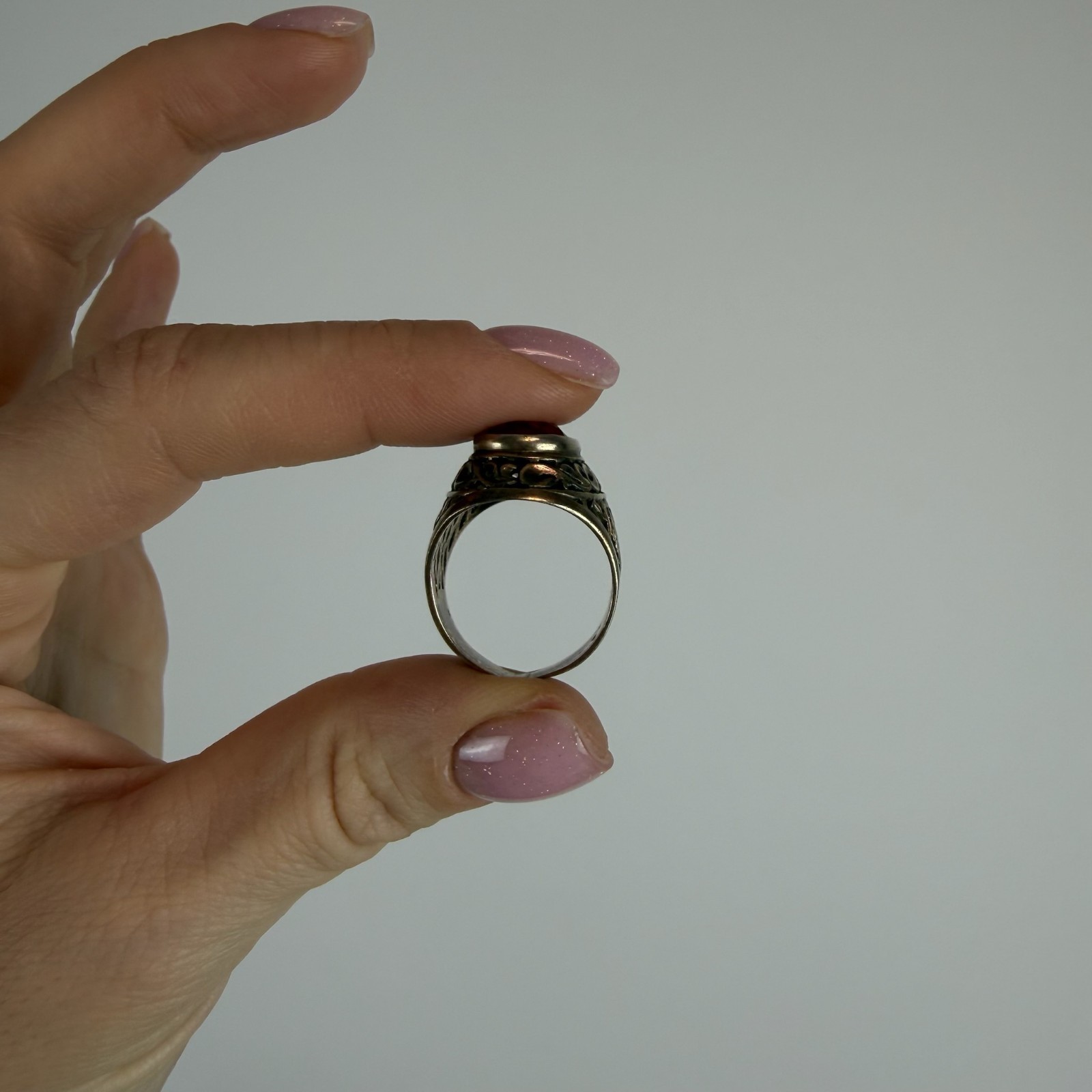 Vintage Soviet RING Silver 875 mark Star USSR, Women’s jewelry Pink size 7
