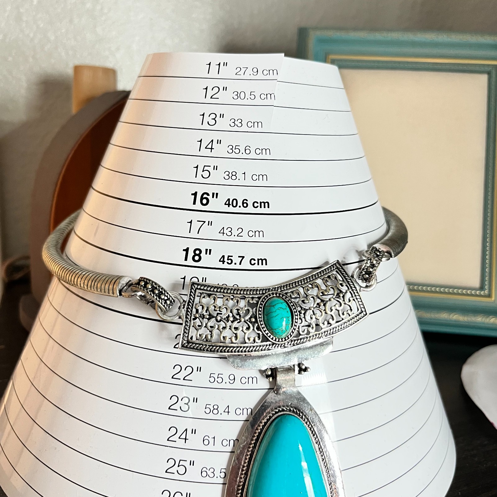 VTG Western Silver Tone Faux Turquoise Teardrop Filigree Collar Choker Necklace