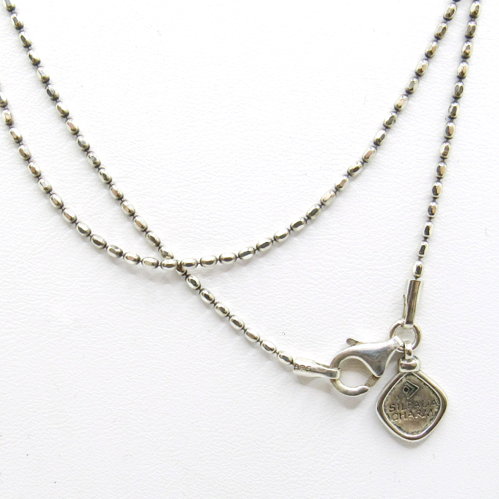 VINTAGE STERLING SILVER 925 SILPADA CHARM BEADED STATION 32″ 1.5 MM NECKLACE