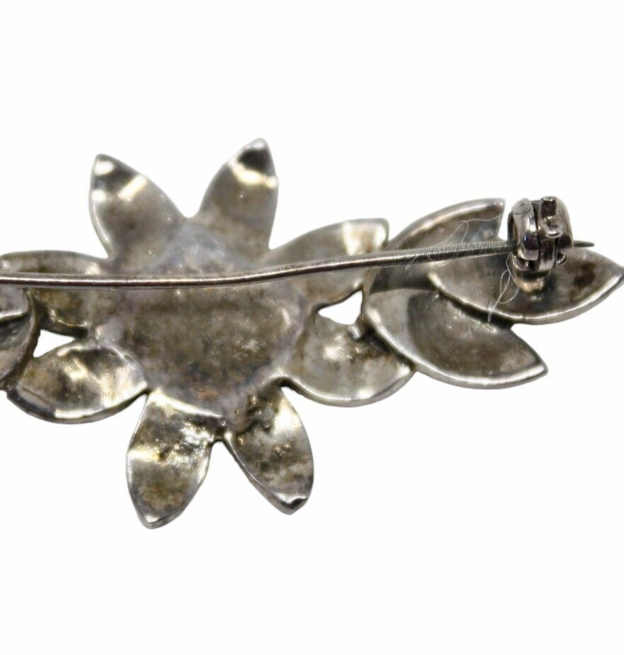 Vintage Marcasite Pin Brooch Deco Style Floral Leaf Motif 2.25″ Across – Hey Viv