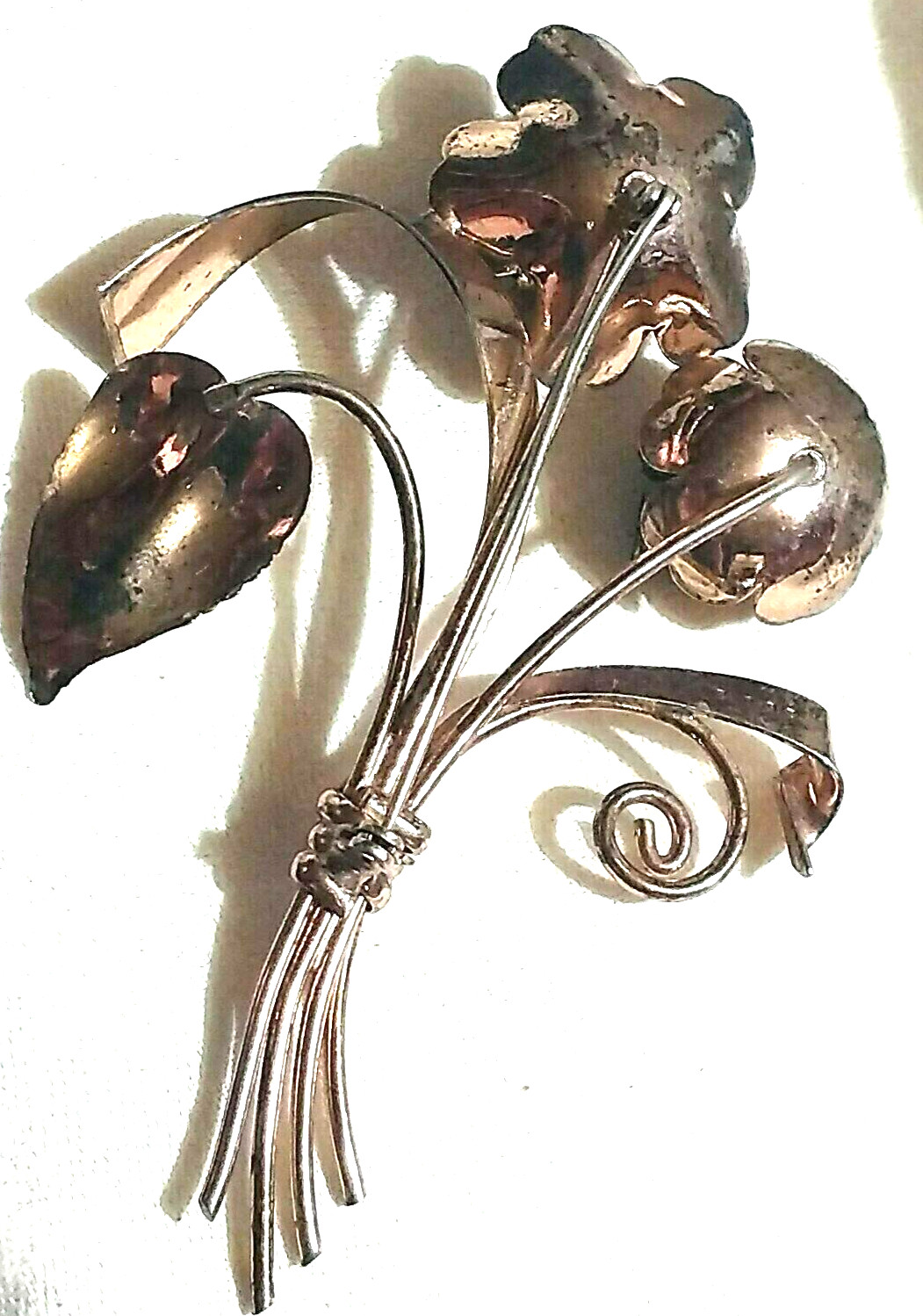 Green Stone Leaves Art Nouveau Brooch Sterling Silver VTG Estate 1930’s-1950’s