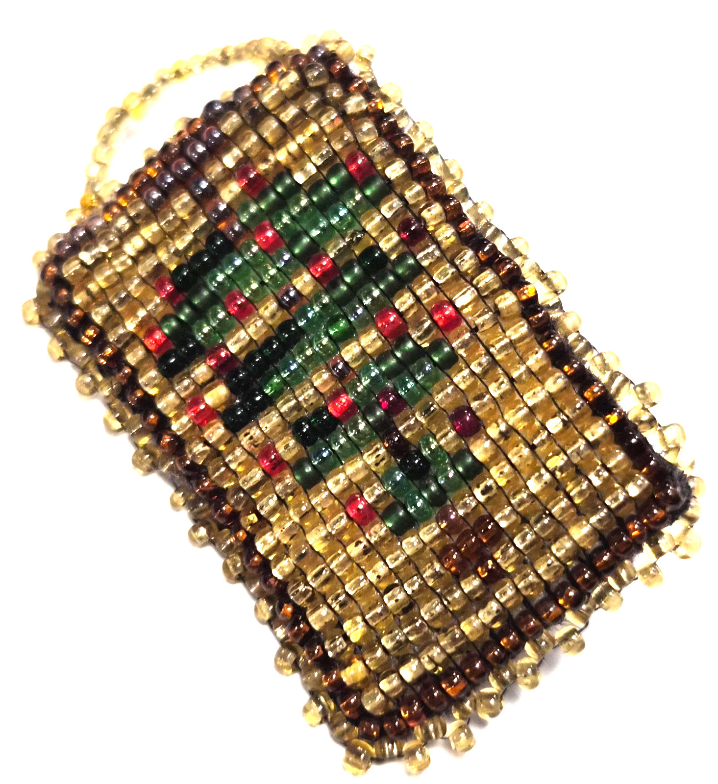 Vintage Handmade Glass Seed Bead Christmas Tree Holiday Pin / Brooch
