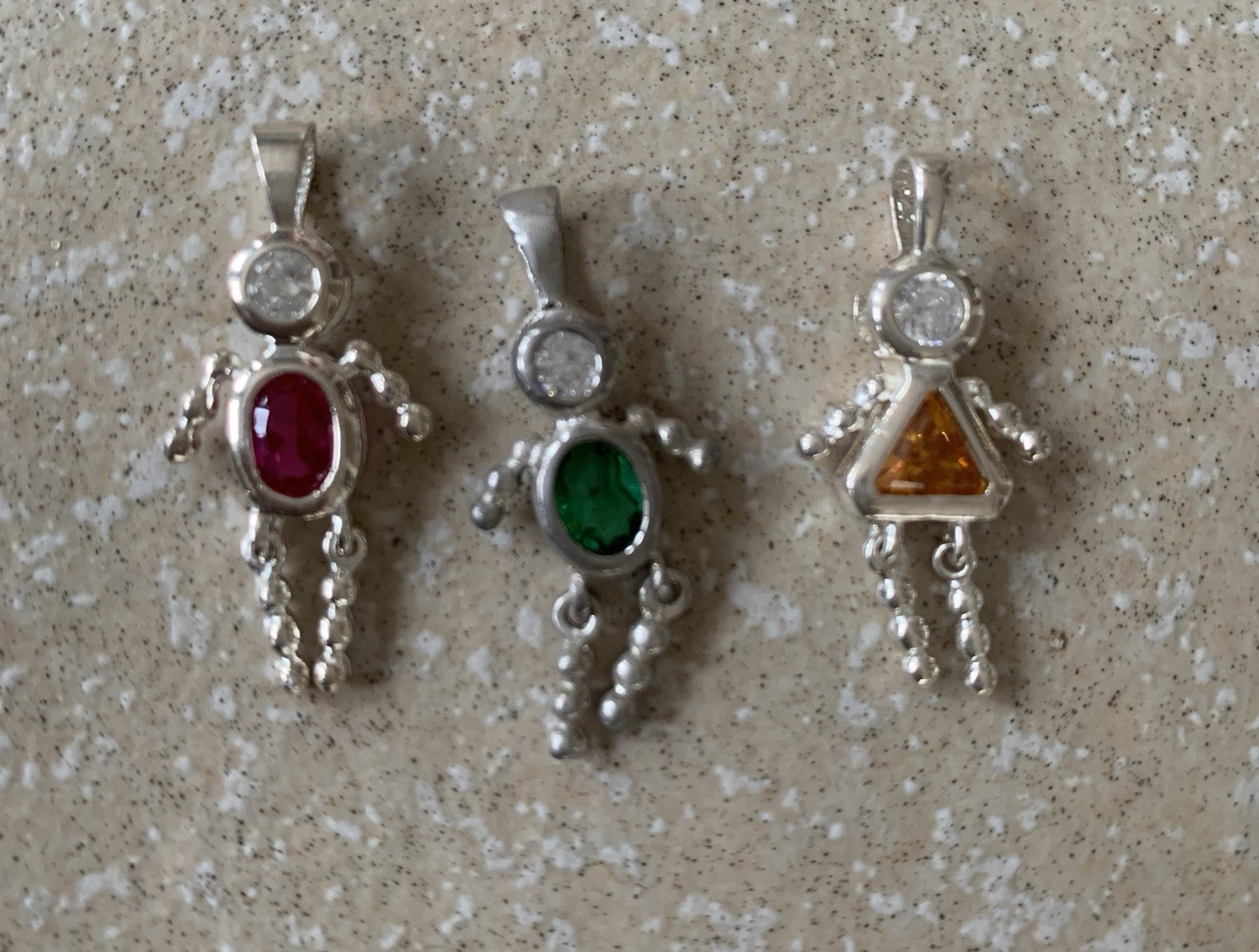 3 Vintage Sterling Silver 925 Jewelry Charms Pendants Birthstone Brats May July