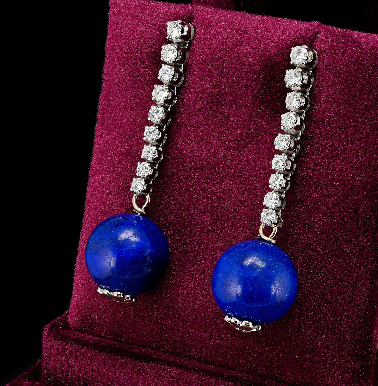 Estate 1.20 Ct G VVS/VS Diamond Lapis Drop 18 Kt Earrings