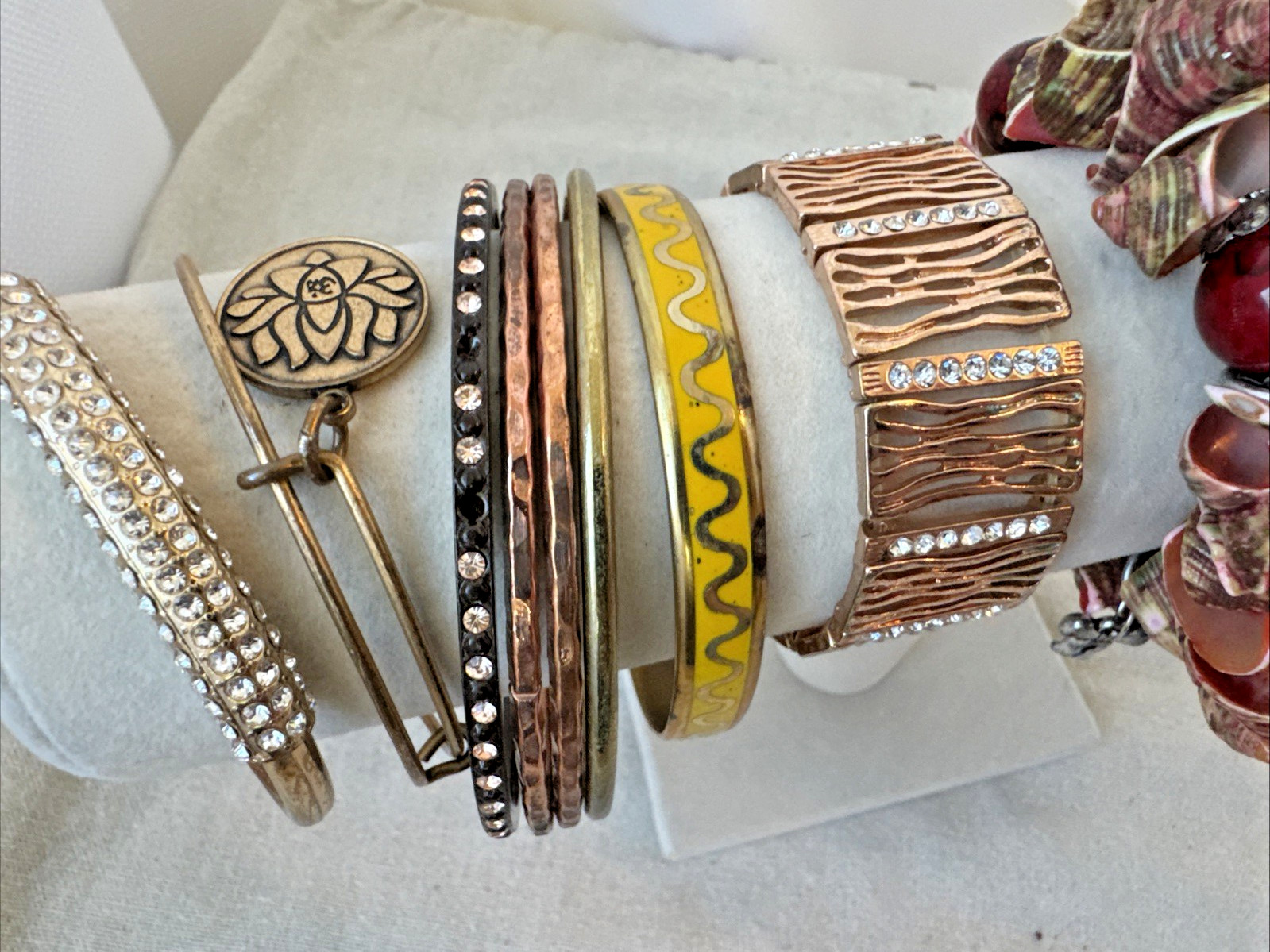 14 Bracelets earthtones glass beads shell textured Goldstone Lot boho 90s hippie