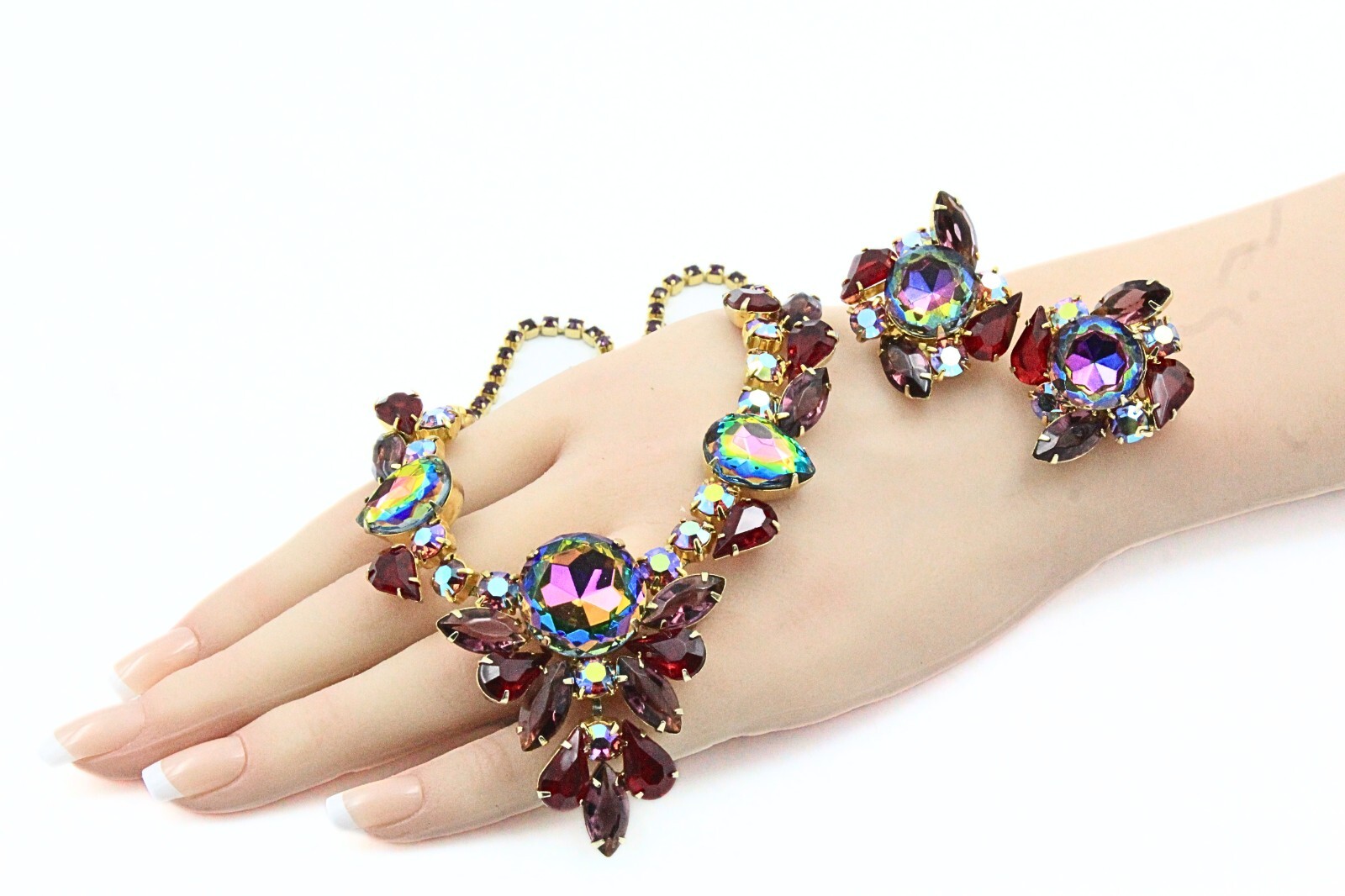 Spectacular JULIANA Rare! Red Fuchsia Givre´Necklace Earrings Set
