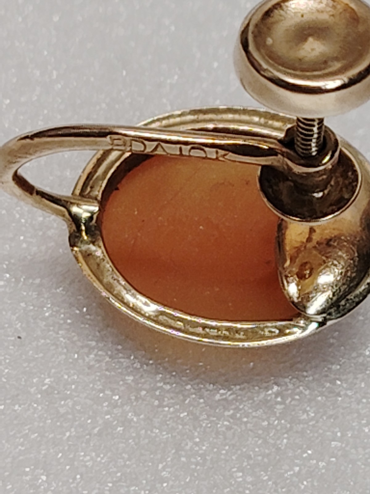 Vintage Cameo Screw Back Earrings, Womans Profile, BDA 10K Yellow Gold