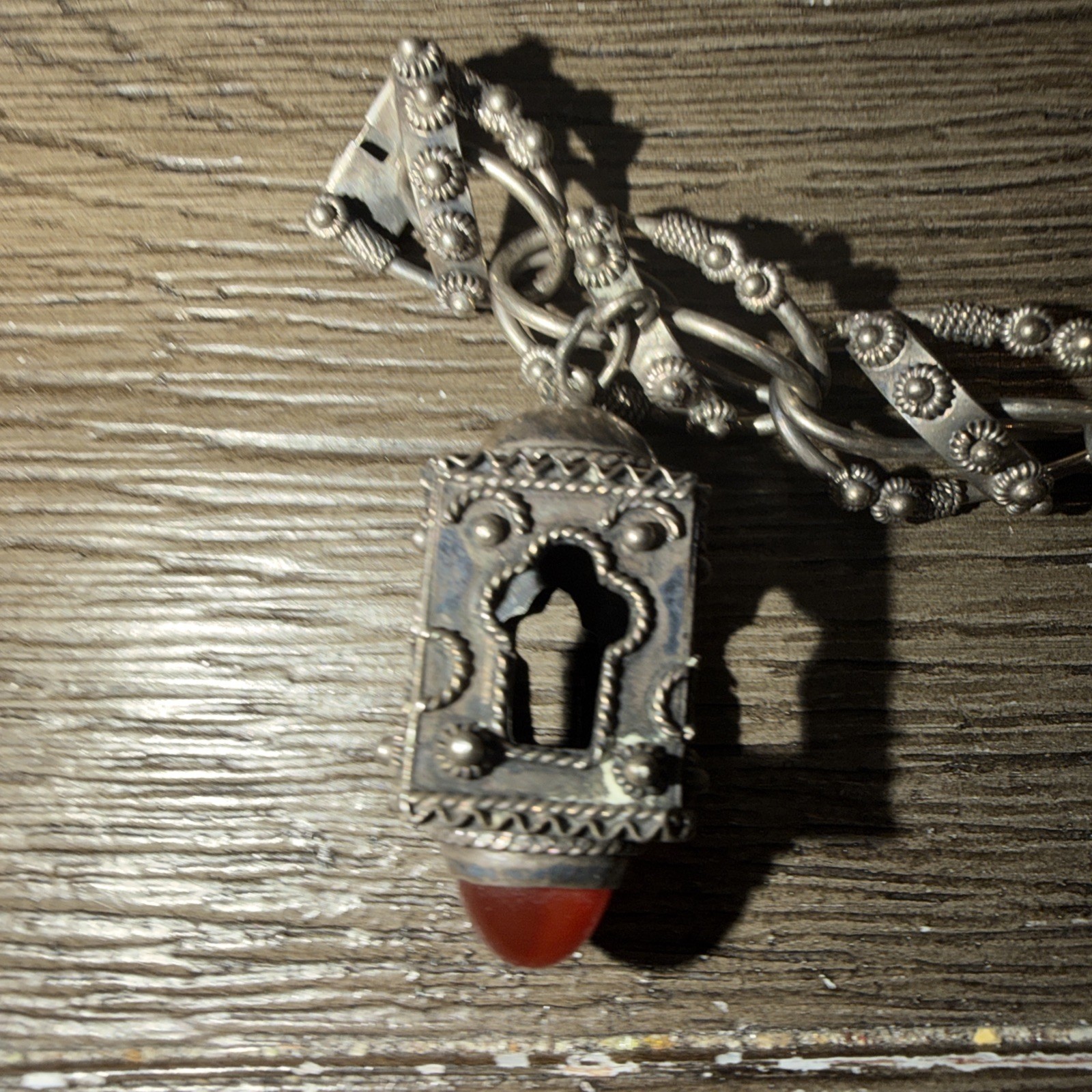 Vintage Etruscan Revival 800 Silver Fob Charm Bracelet Art Glass Stones 8″ Long