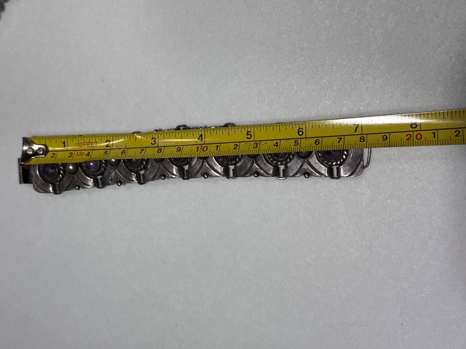 Vintage Taxco Mexico 980 Silver Amethyst Link Bracelet Heavy Mid Century Moderni