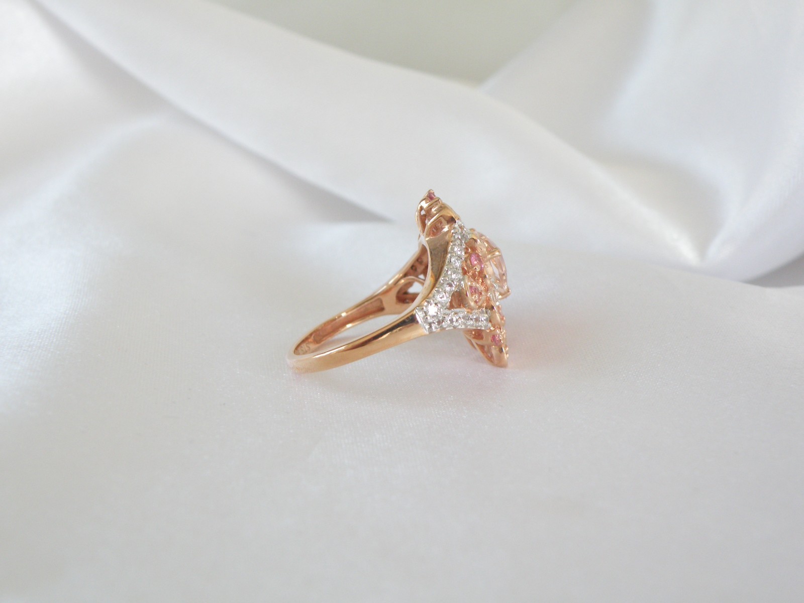 Sterling Silver 925 Rose Gold on Morganite Quartz Antique Style Ring Size 6