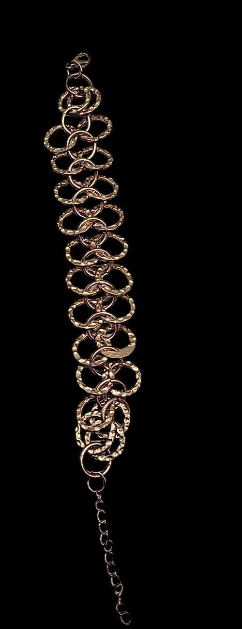 Vintage Hammered Copper Tone Double Link Bracelet 8″