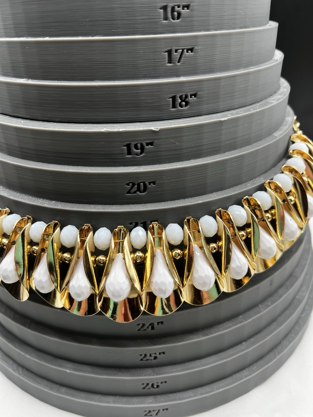 Miriam Haskell Faceted White Beaded Fluted Gold Tone Statement Collar Necklace