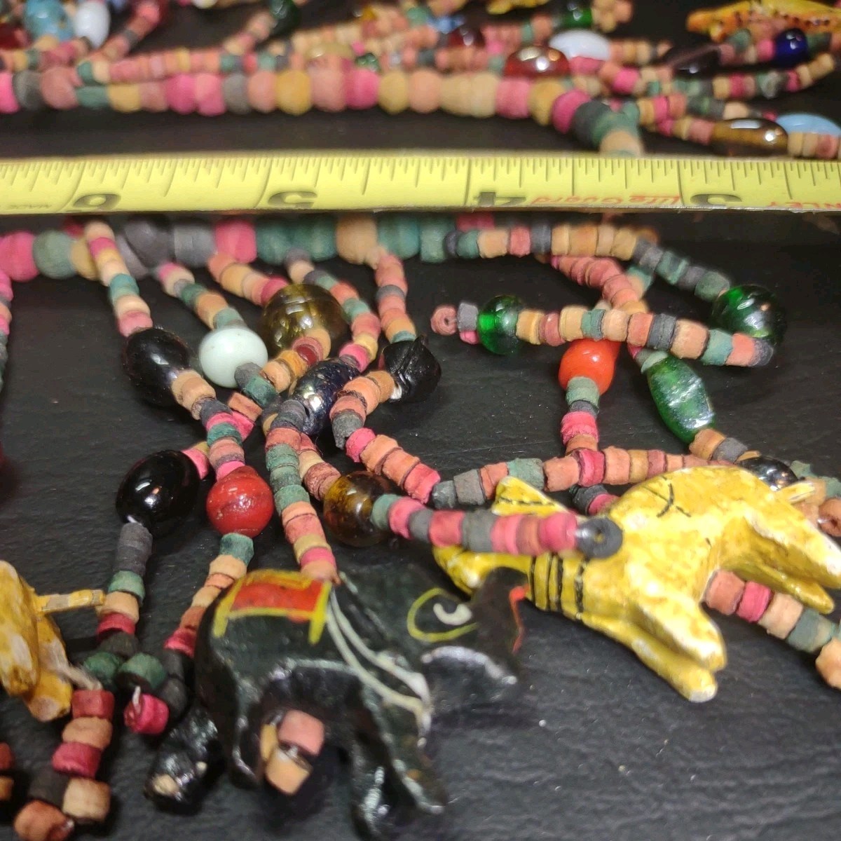 Vgt Africa Multi-Strand Drops Hand Carved Wood Animal Glass Beads Necklace Boho