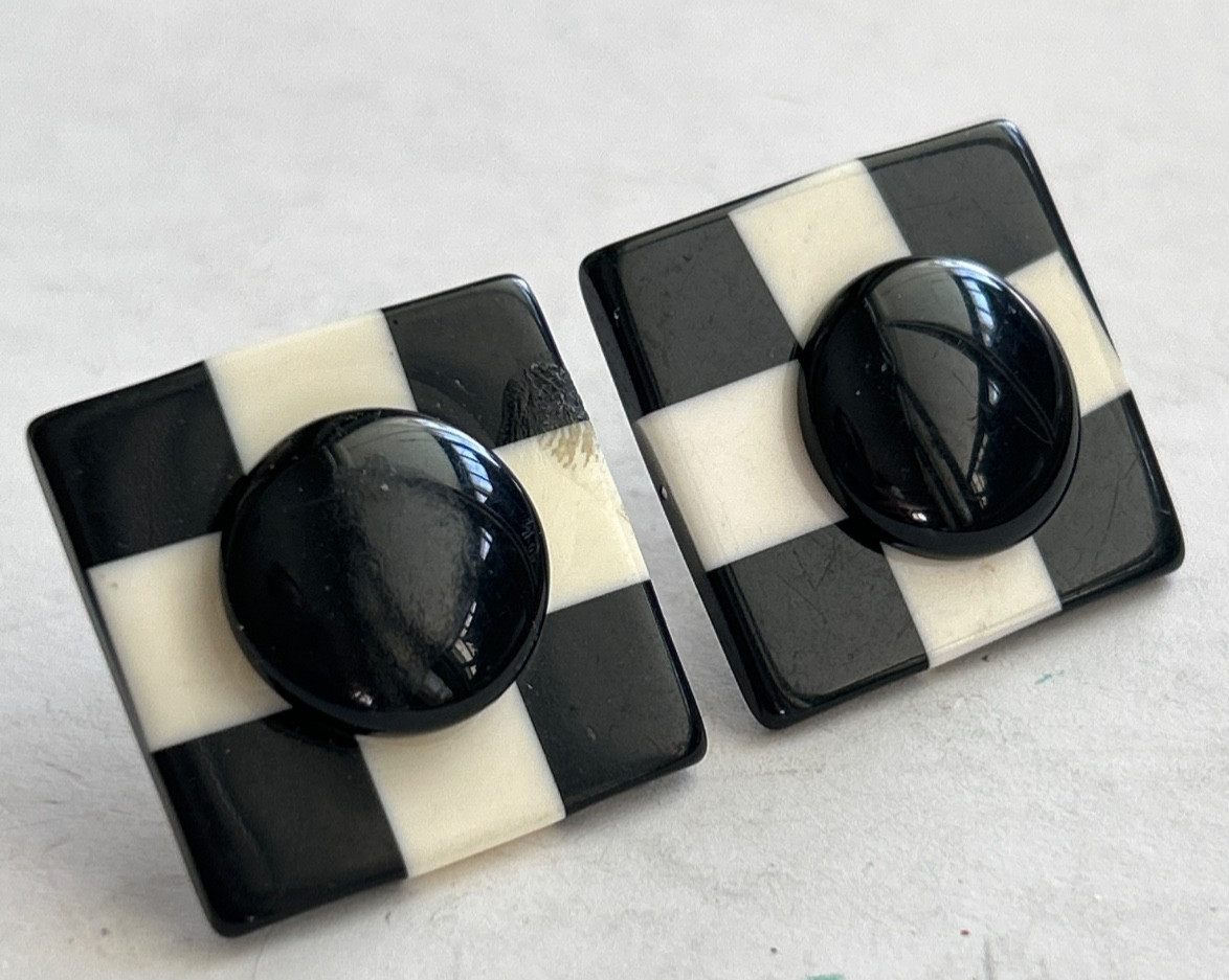 Vintage 80’s does 60’s Checkerboard Earrings pierced Hoop Ska MOD Punk Alt Goth