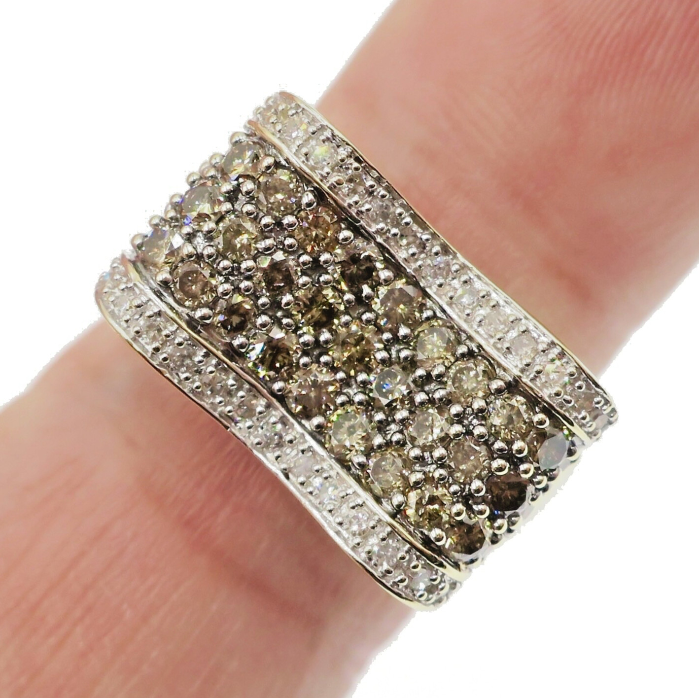10k Solid Yellow Gold 1ct Natural Champagne and White Diamond Ring Size 8